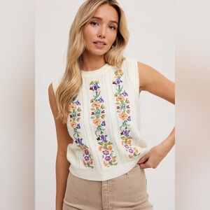 Bluivy Cream Knit Top with Floral Detail